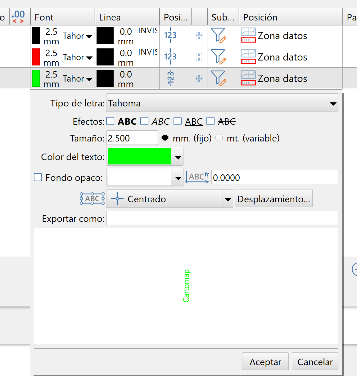 GUI - Celda font desplegable, dialog popup