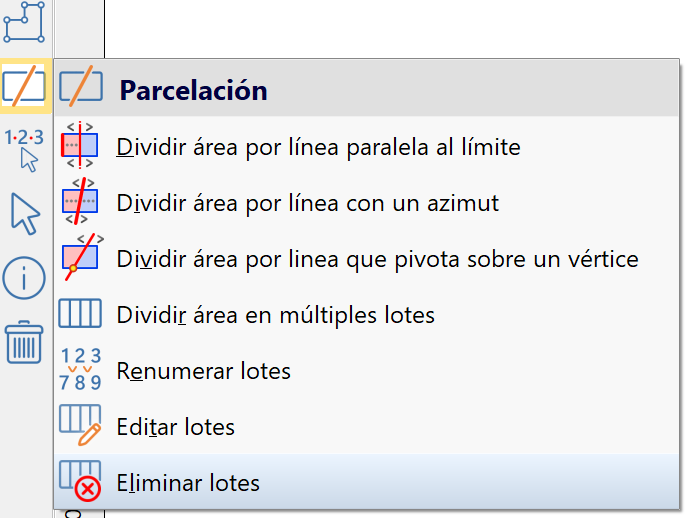 Parcelaciones - Eliminar lotes, acceso barra de cad