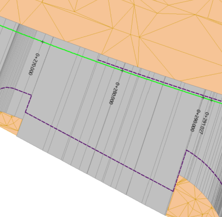 Superficies - Cálculo de QUADs - Tramos proyectados sobre entidades, ejemplo perpendiculares