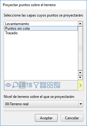 Edición - Levantamiento - Puntos - Proyectar sobre el terreno, dialog