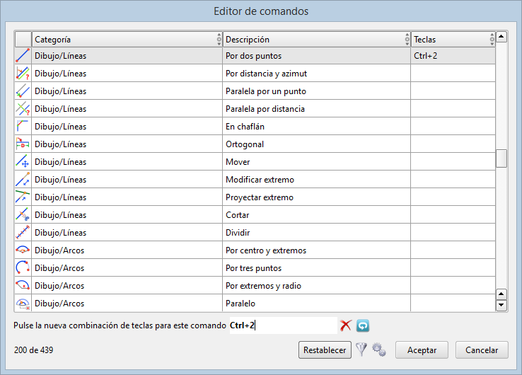 Edición - Preferencias - Editor de aceleradores de teclado Edición - Preferencias - Editor de aceleradores de teclado