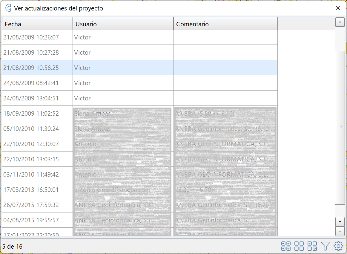 Edición - Proyecto - Actualizaciones, dialog