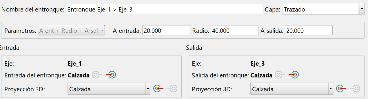 Trazado - Entronques, definición de un entronque, proyección 3d en la unión