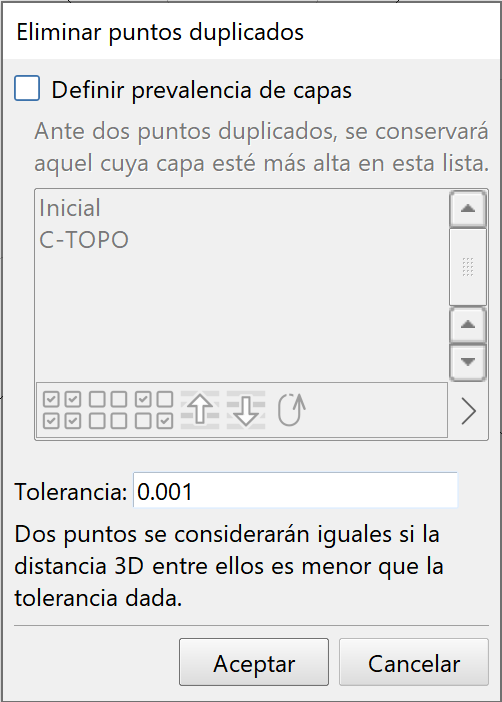 Levantamiento - Puntos duplicados, dialog