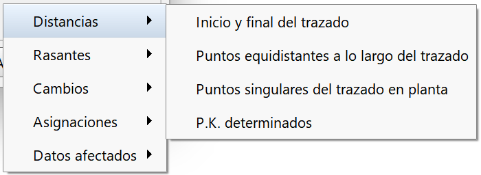 Perfiles - Edición de distribuciones - Longitudinal, menú distancias