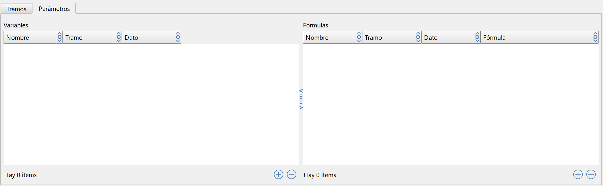 Trazado - Editor secciones - Pestaña parámetros