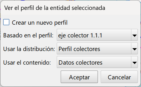 Vista 2D - Zona superior - Selector de entidades, perfil longitudinal, dialog