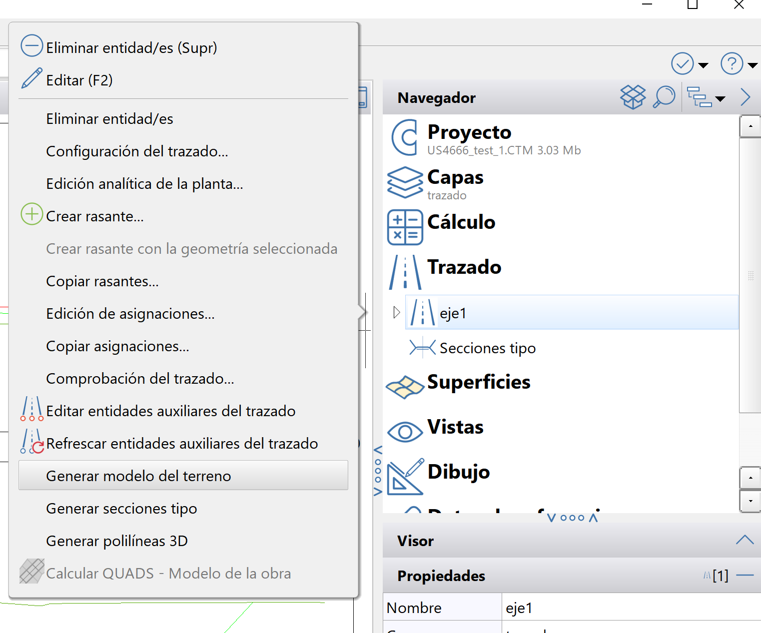 Trazado - Adquisición de perfiles transversales - Generación de modelos, acceso navegador