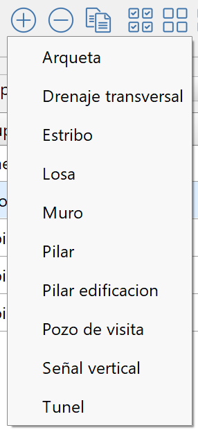 Obras de fábrica - Añadir, menú completo