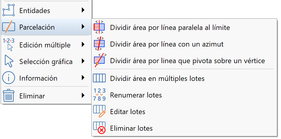 Parcelaciones - Acceso, menú
