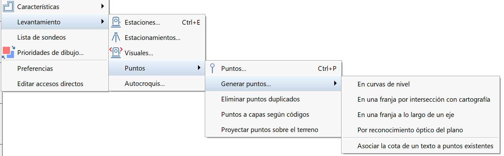 Edición - Levantamiento - Puntos - Generar puntos - Menú v8.2