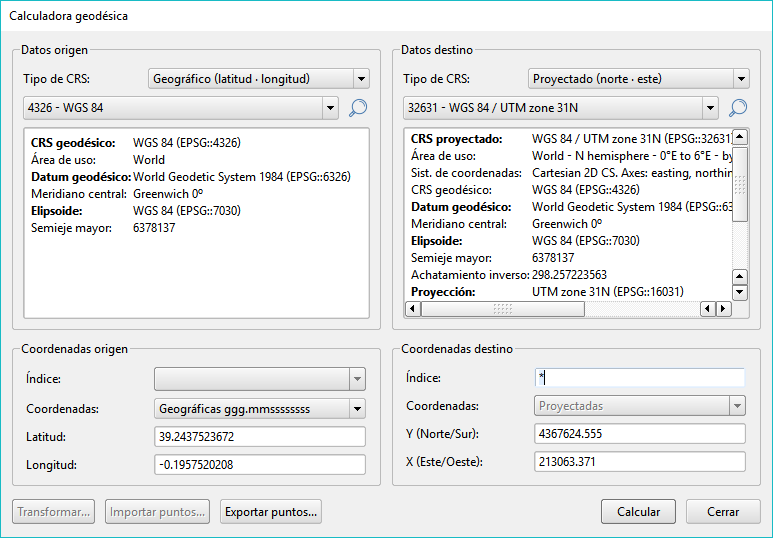 Cálculo - Calculadora geodésica - Resultado