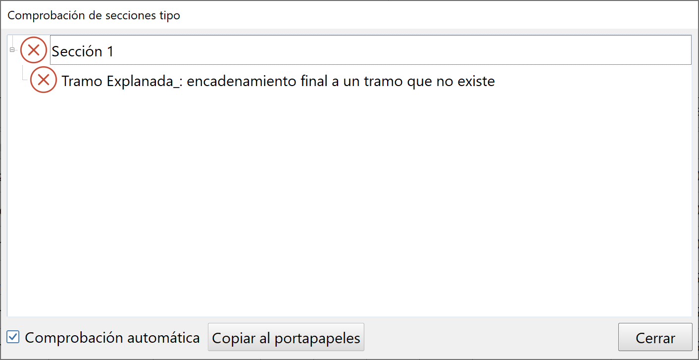 Trazado - Editor secciones - Sección en espejo con niveles visibles, comprobación del trazado