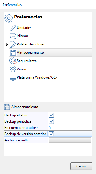 Cambio de versión - Preferencias de almacenamiento, pantalla