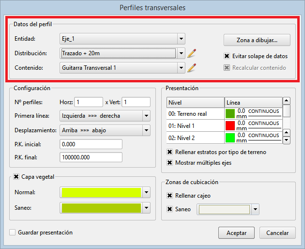 Vista - Perfiles transversales - Datos homogéneos