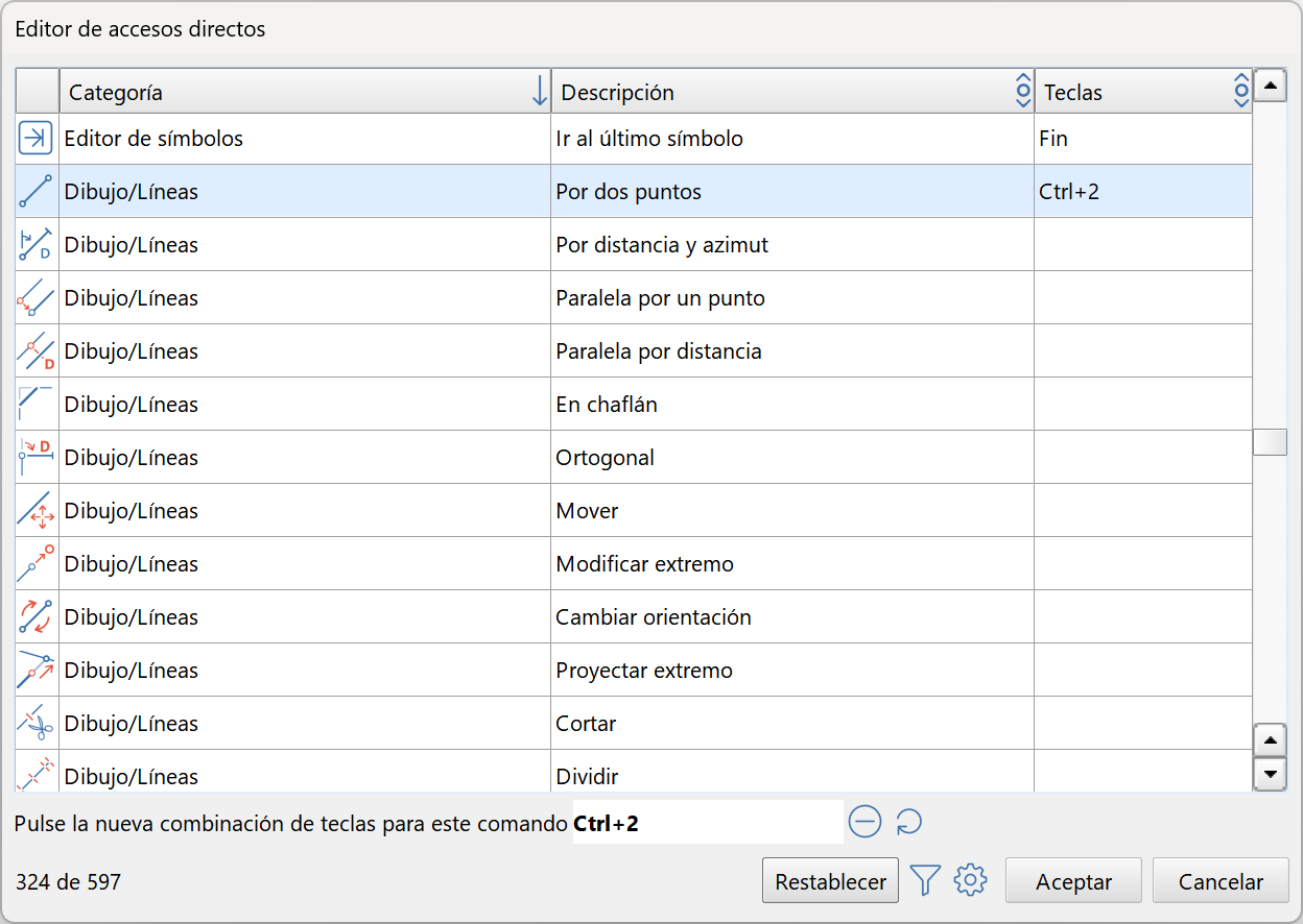 Edición - Accesos directos, ejemplo dialog