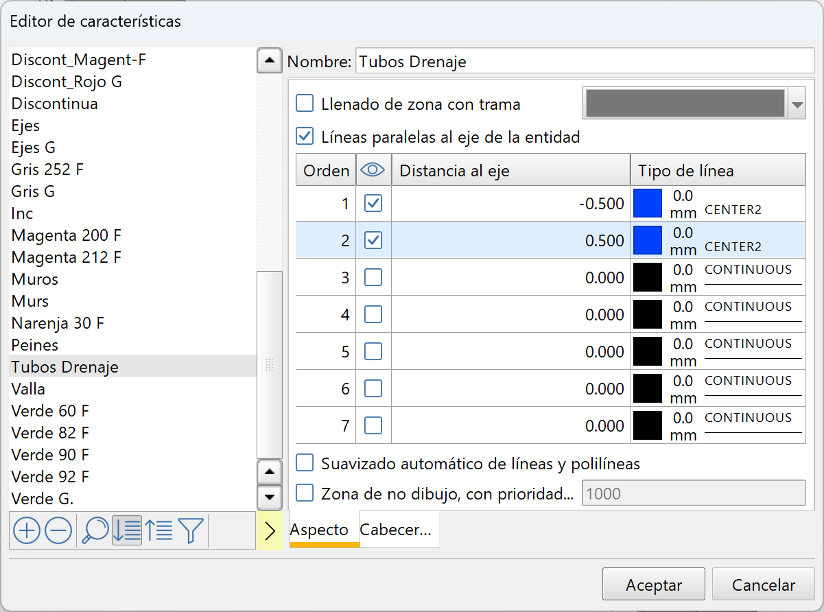 Edición - Características, dialog, tab aspecto
