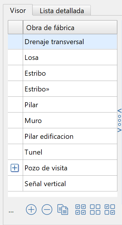 Obras de fábrica - Editor - Visor, lista