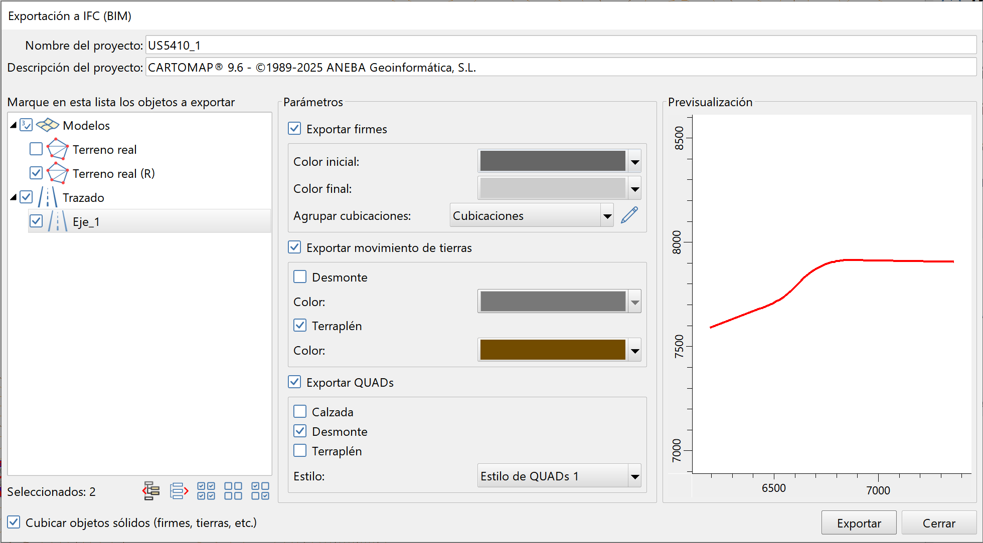 BIM - Exportación de Paquetes de Firme - Dialog