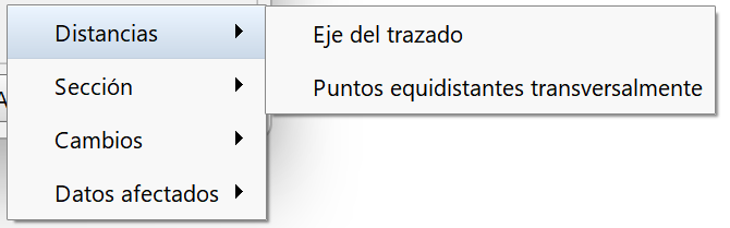Perfiles - Edición de distribuciones - Transversal, menú distancias