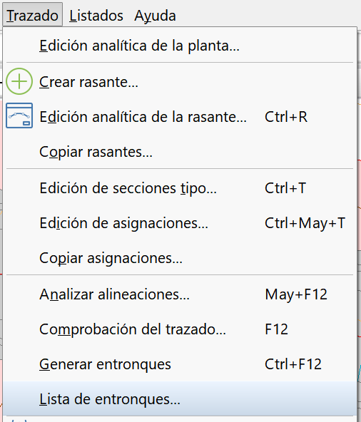 Trazado - Entronques - Lista de entronques