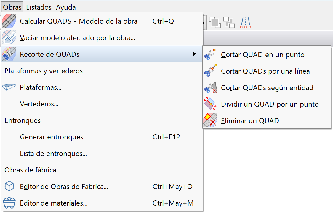 Obras - Menú desplegado