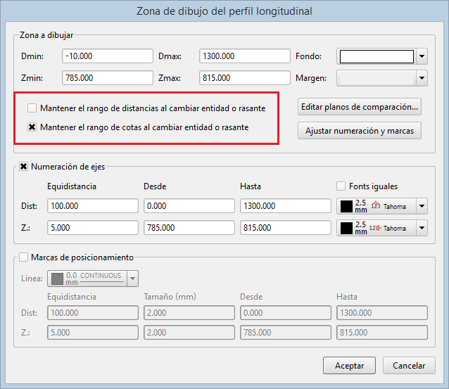 Vista - Perfil longitudinal - Rangos constantes