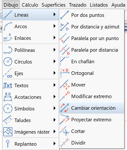 CAD - Lineas - Inversa, menú