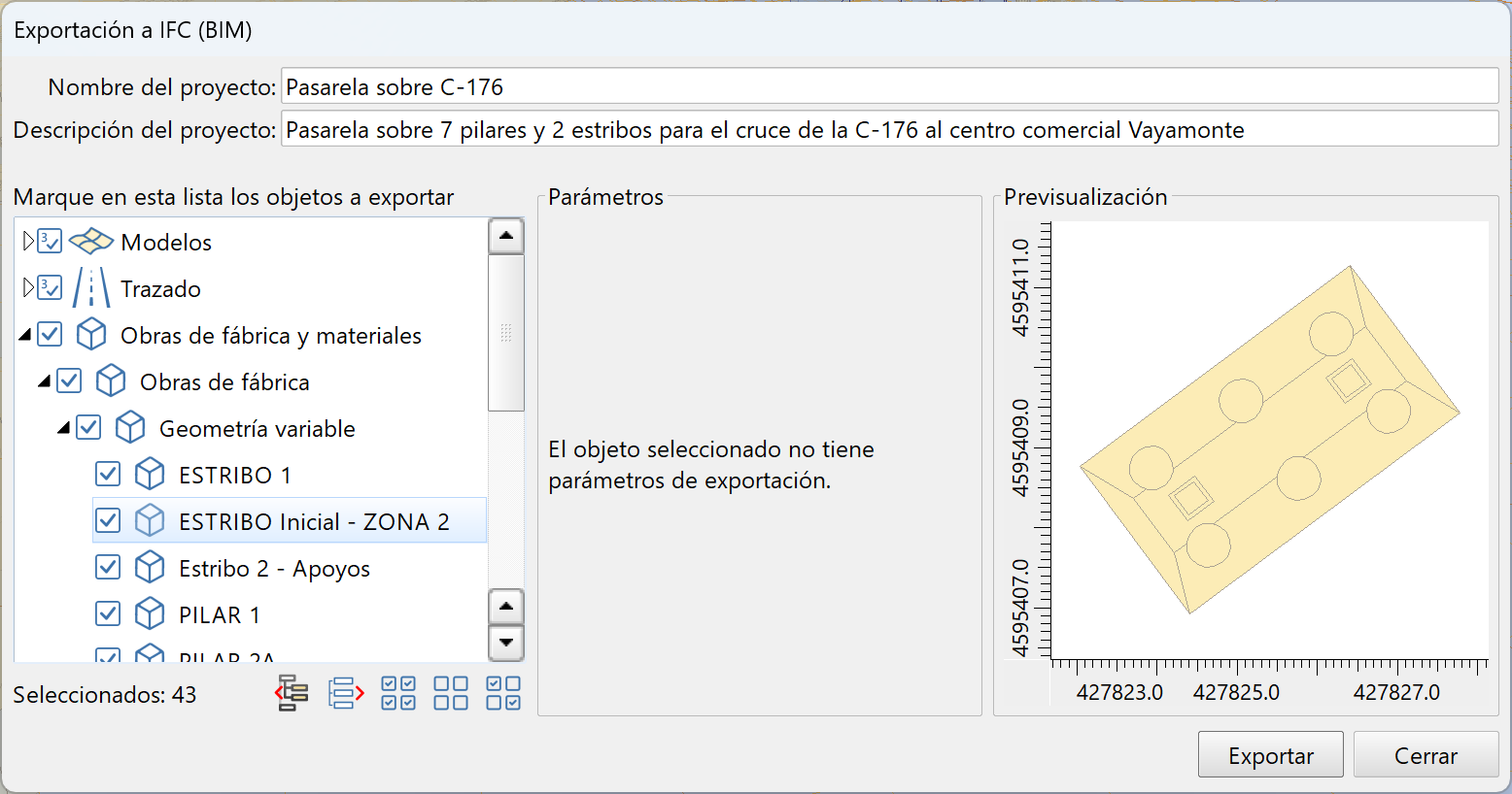 BIM - Exportación general - Dialog