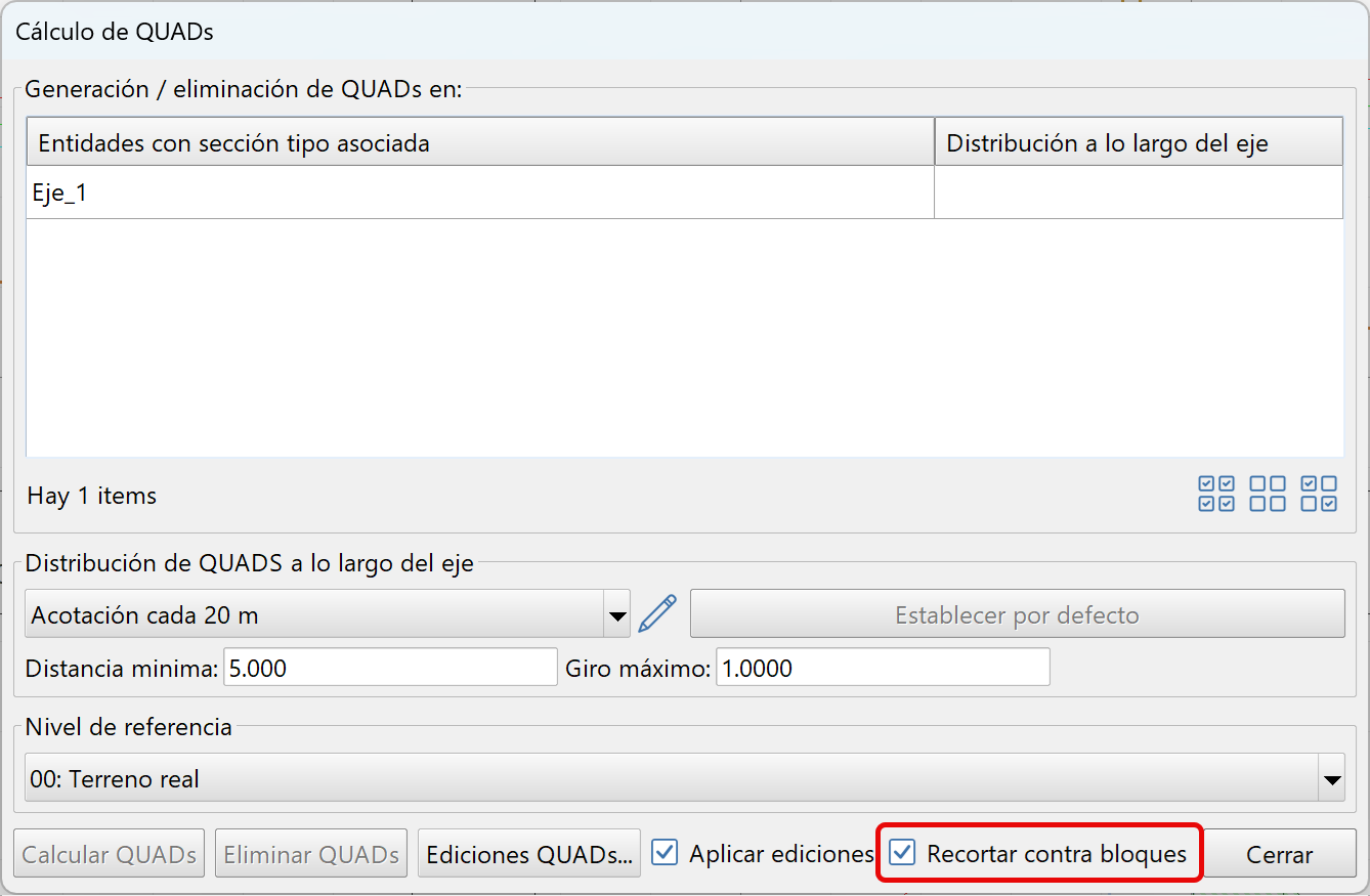 Obras de fábrica - Cálculo de QUADs - Dialog