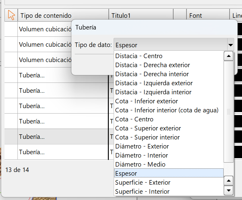 Contenido transversal - Tuberías, opciones desplegadas