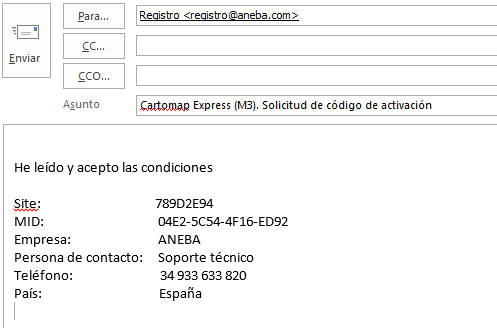CARTOMAP Express - Activación, email