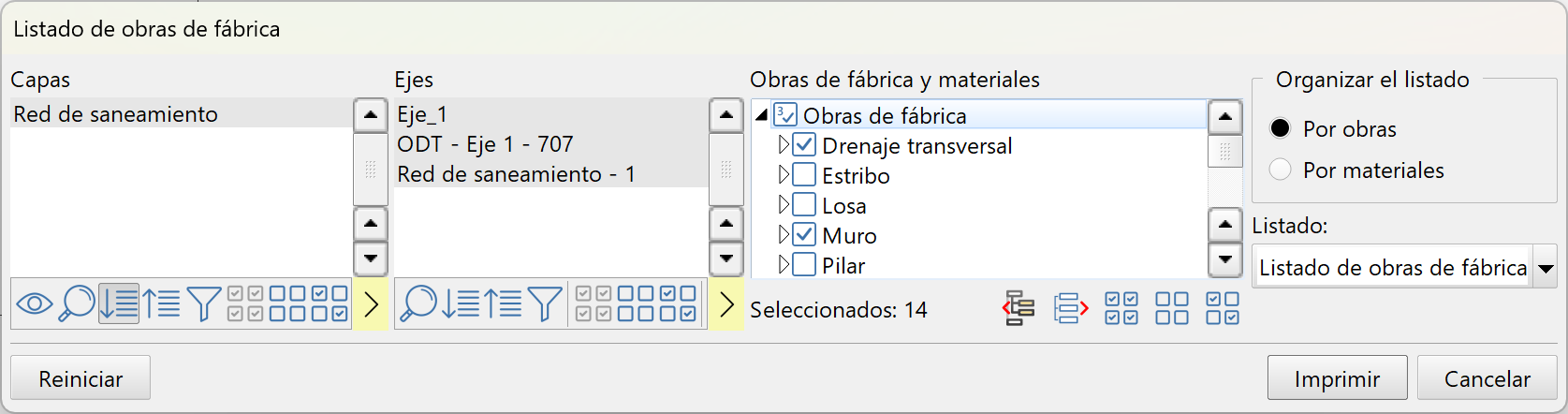 Listados - Obras de fábrica, resultado 1, dialog