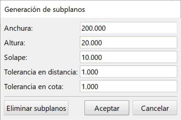 Vista - Perfil longitudinal - Generación de subplanos