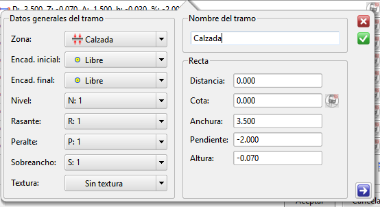 Trazado - Editor secciones - Editor de geometría de tramos rectos Trazado - Editor secciones - Editor de geometría de tramos rectos