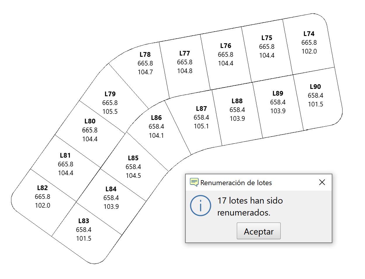Parcelaciones - Renumerar, resultado