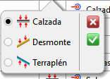 Trazado - Editor secciones - Selección de tipo de tramo Trazado - Editor secciones - Selección de tipo de tramo