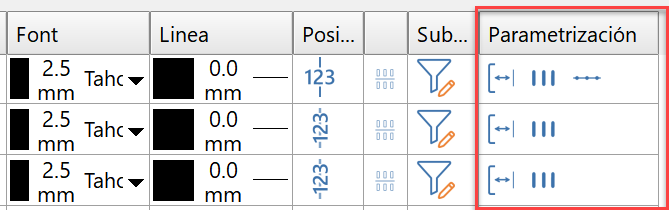 Contenido longitudinal - Parámetros, columna
