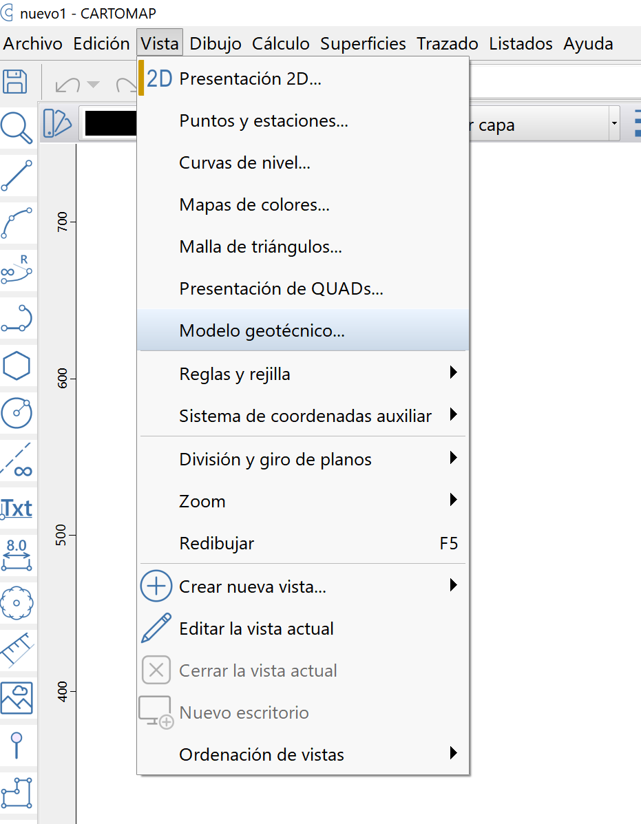 Vista 2D - Modelos Geotécnicos - Menú