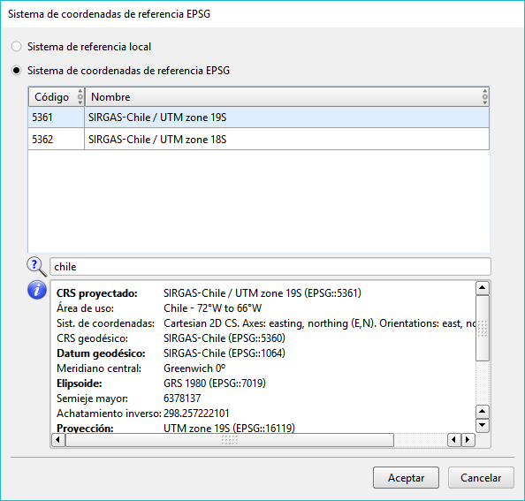 Edición - Proyecto - Selección CRS, Chile