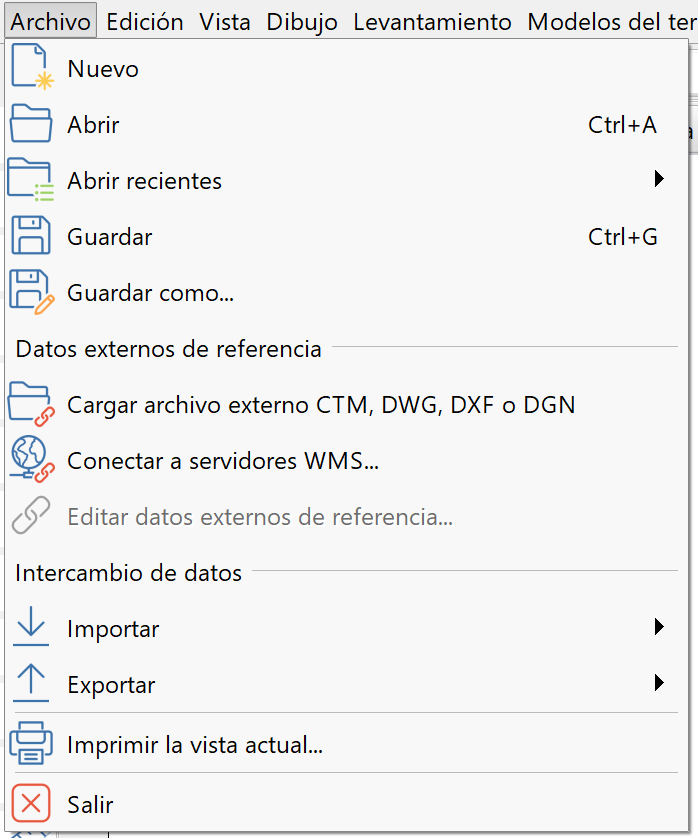 Archivo - Intercambio de datos, menú