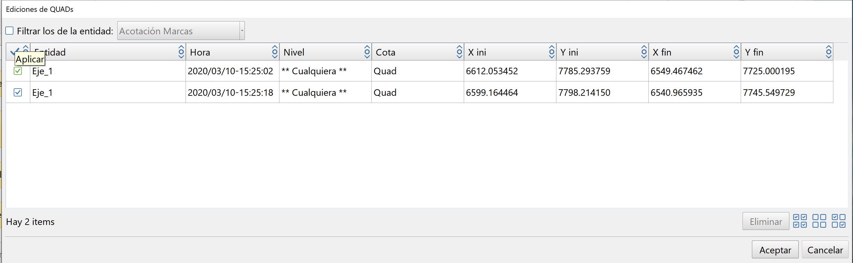Superficies - Cálculo de QUADs - Editor de modificaciones con aplicación individual