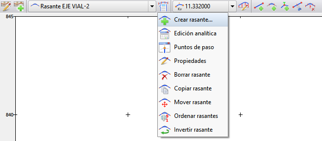 Trazado - Editor rasantes - Barra de opciones Trazado - Editor rasantes - Barra de opciones