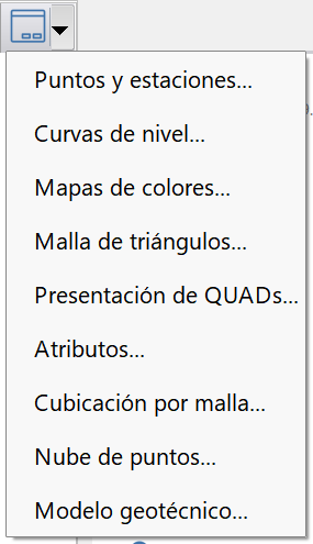 Vista 2D - Cubicación por malla, menú del botón desplegable