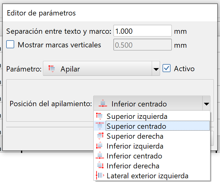 Contenido longitudinal - Parámetros, APILAR centrados