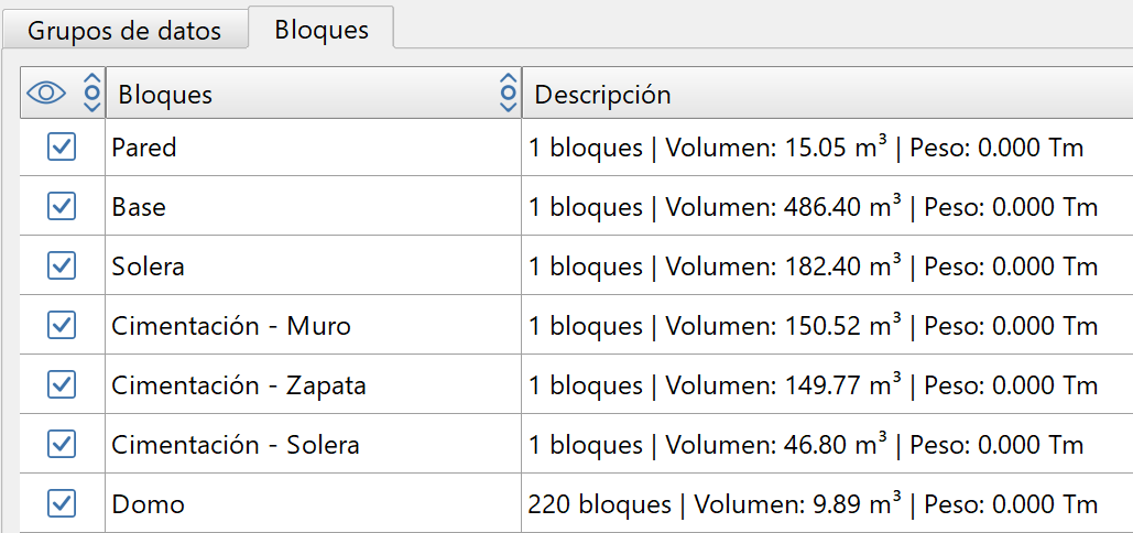 Obras de fábrica - Geometría - Circular, bloques, lista