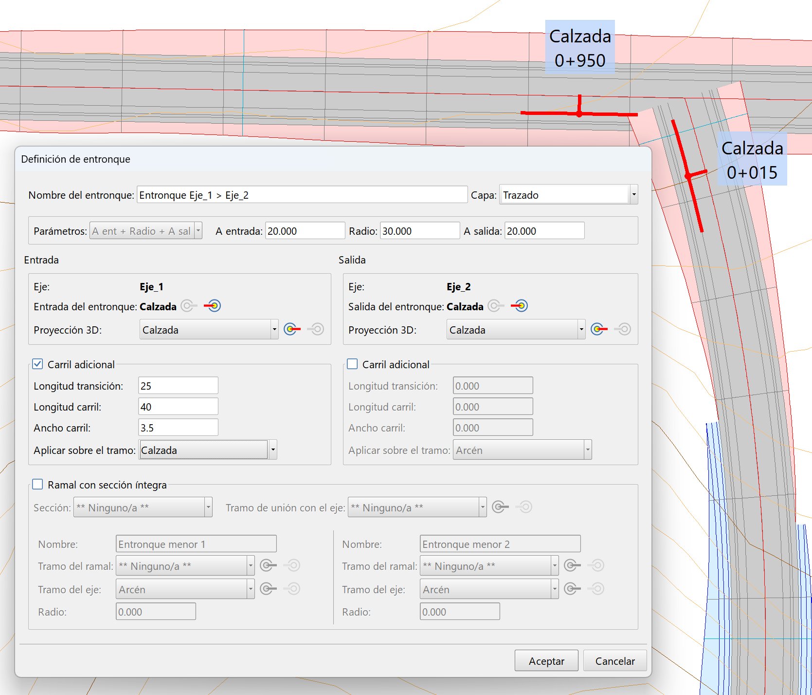 Casos prácticos > Trazado - Entronques > Enlace en T
