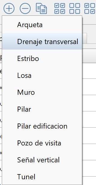 Obras de fábrica - Editor - Visor, menú OF disponibles