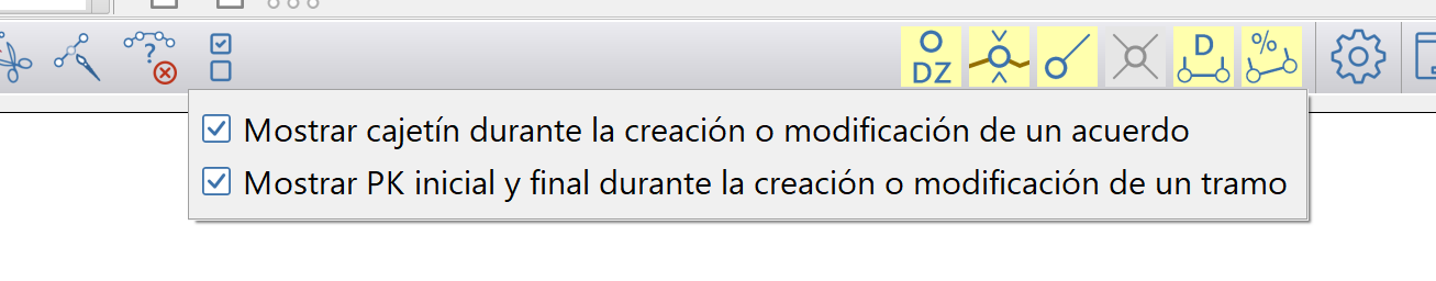 Trazado - Rasante - opciones, menú