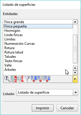 Listados - Superficies 2D - Dialog Listados - Superficies 2D - Dialog